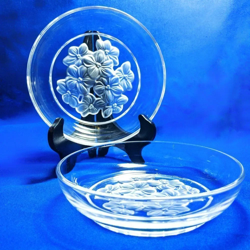 2 Sasaki Etched Crystal Dessert/Nut Bowls - Cherry Blossom